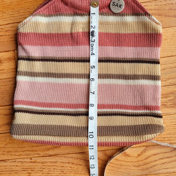 The Sak Knit Handbag Tote Faux Wood Ring Handles Cottage Beach Purse - Picture 9 of 11